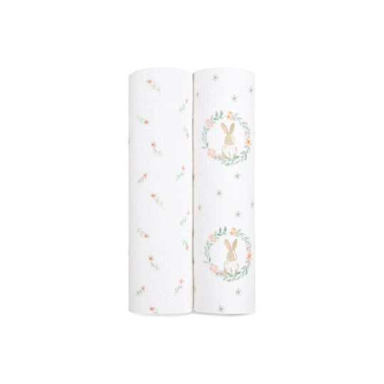 aden + anais Essentials Cotton Muslin 2 Pack Swaddle Blanket - Blushing Bunnies-Swaddling Wraps-Blushing Bunnies- | Natural Baby Shower