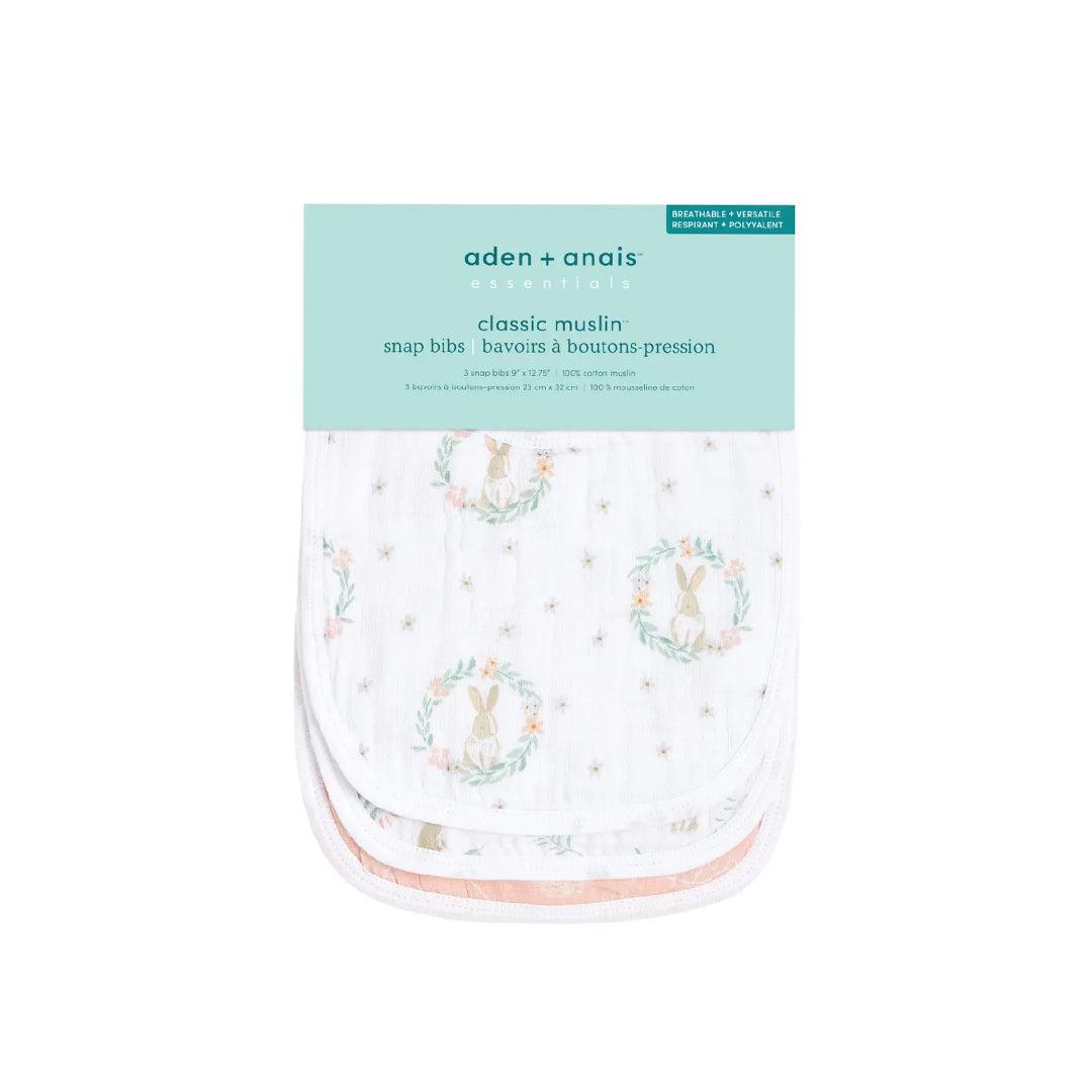 aden + anais Essentials Cotton Muslin Baby Snap Bibs - 3 Pack - Blushing Bunnies-Bibs-Blushing Bunnies- | Natural Baby Shower