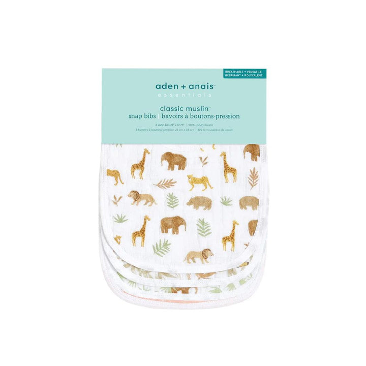 aden + anais Essentials Cotton Muslin Baby Snap Bibs - 3 Pack - Tanzania-Bibs-Tanzania- | Natural Baby Shower