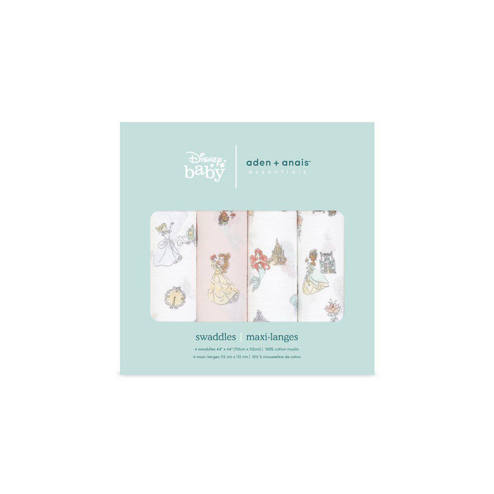 aden + anais Essentials Cotton Muslin Swaddle Blankets - Disney Princess - 4 Pack-Muslin Wraps- | Natural Baby Shower