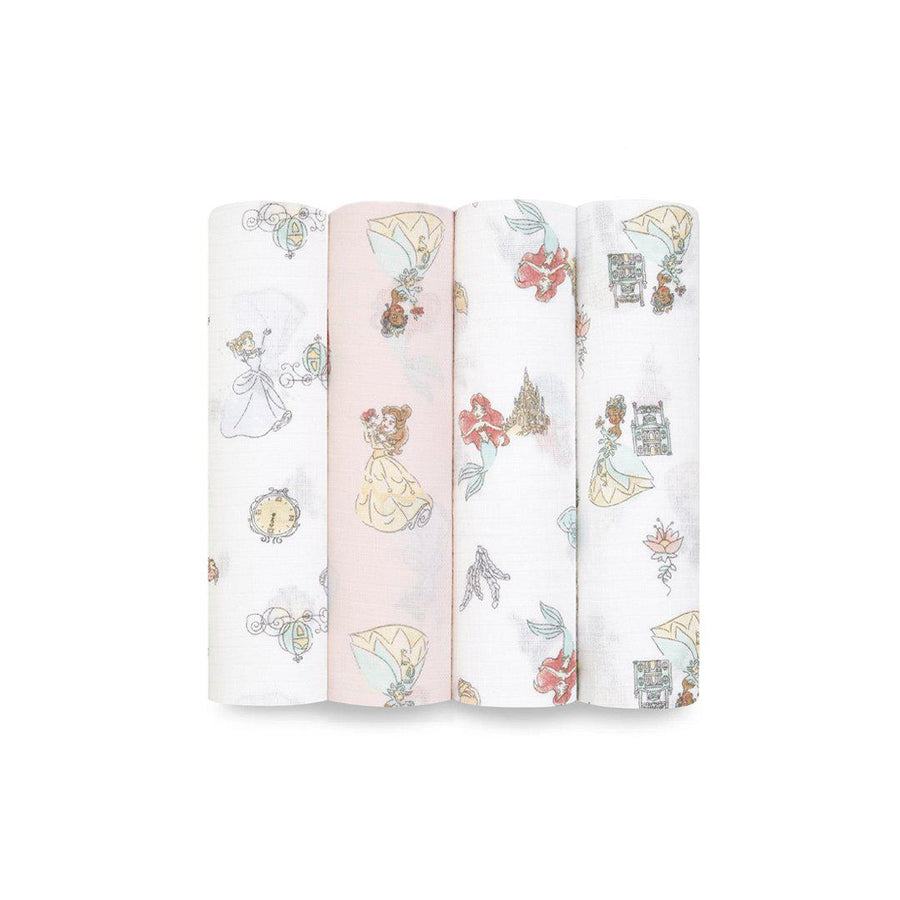 aden + anais Essentials Cotton Muslin Swaddle Blankets - Disney Princess - 4 Pack-Muslin Wraps- | Natural Baby Shower