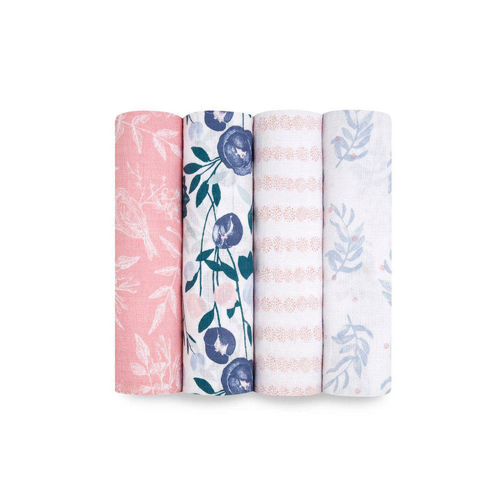 aden + anais Essentials Cotton Muslin Swaddle Blankets - Flowers Bloom - 4 Pack-Muslin Wraps-Flowers Bloom- | Natural Baby Shower