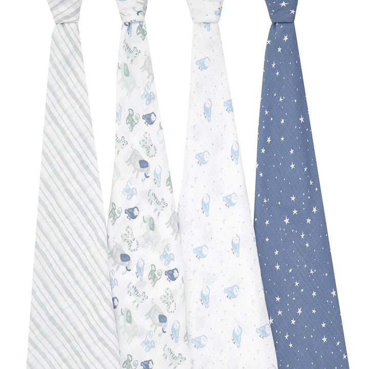 aden + anais Essentials Cotton Muslin Swaddle Blankets - Time to Dream - 4 Pack-Muslin Wraps- | Natural Baby Shower