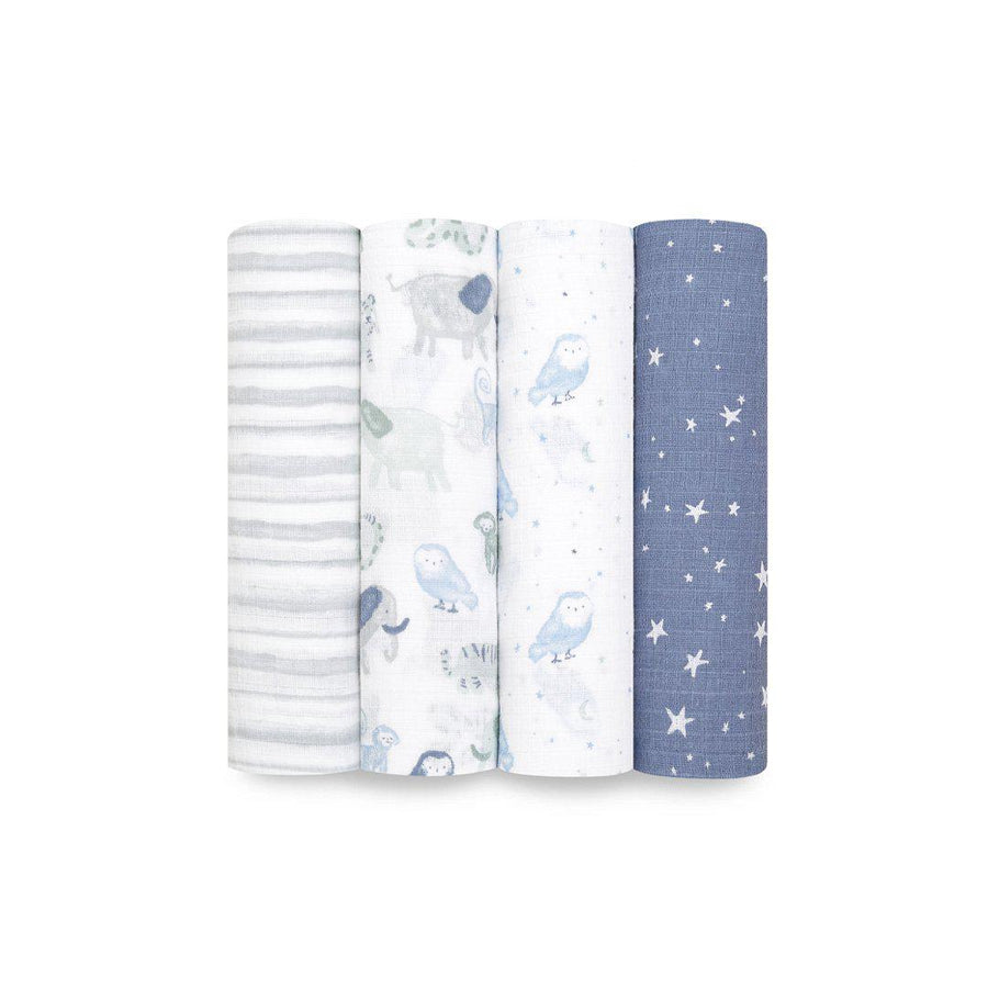 aden + anais Essentials Cotton Muslin Swaddle Blankets - Time to Dream - 4 Pack-Muslin Wraps- | Natural Baby Shower