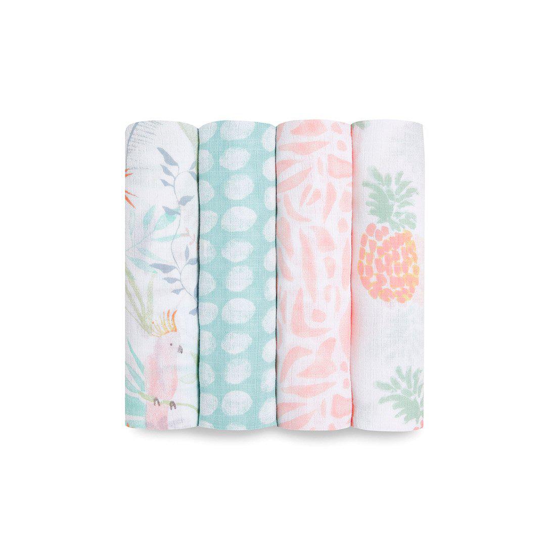 aden + anais Essentials Cotton Muslin Swaddle Blankets - Tropicalia - 4 Pack-Muslin Wraps-Tropicalia- | Natural Baby Shower