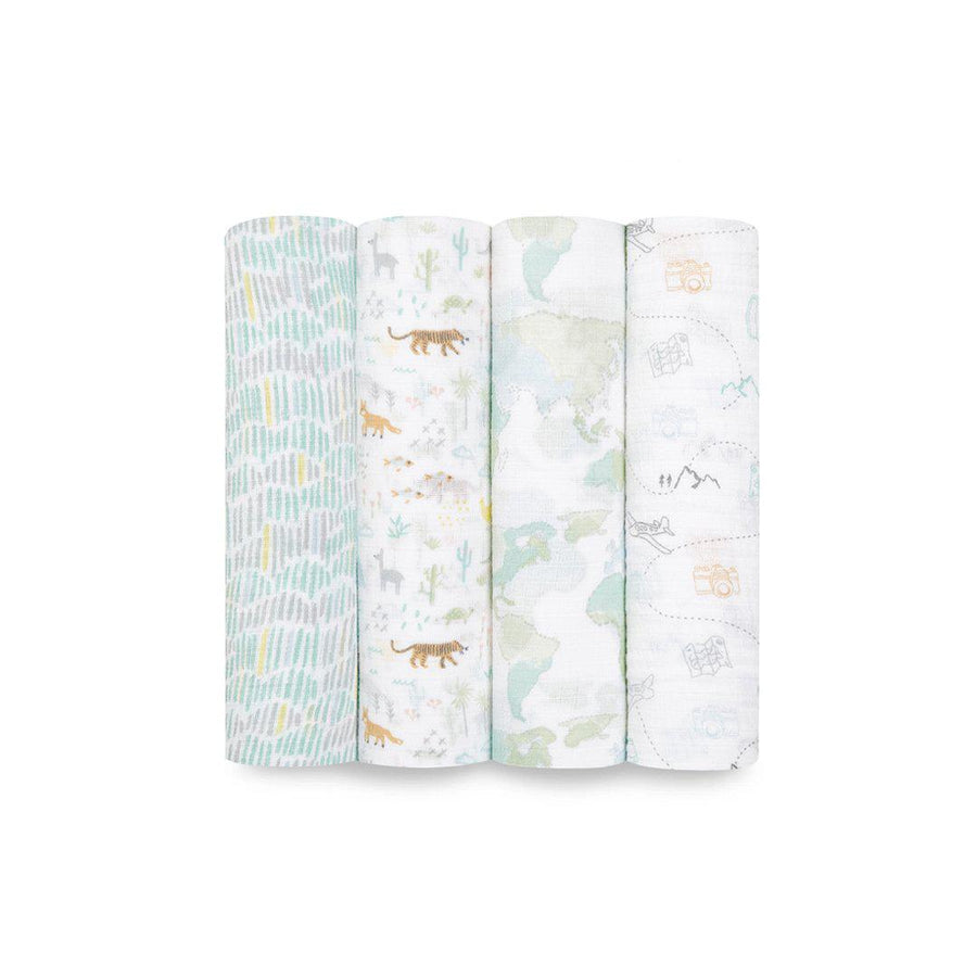 aden + anais Essentials Cotton Muslin Swaddle Blankets - Voyager - 4 Pack-Muslin Wraps- | Natural Baby Shower