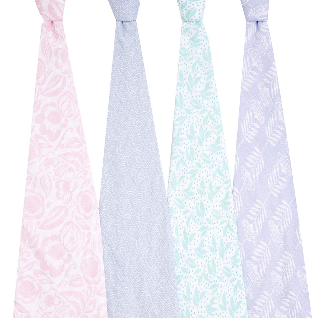 aden + anais Essentials Muslin Swaddles - Damsel - 4 Pack-Swaddling Wraps- | Natural Baby Shower