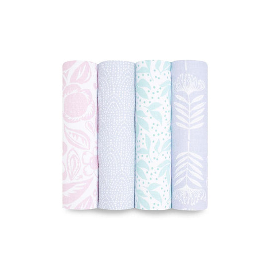aden + anais Essentials Muslin Swaddles - Damsel - 4 Pack-Swaddling Wraps- | Natural Baby Shower