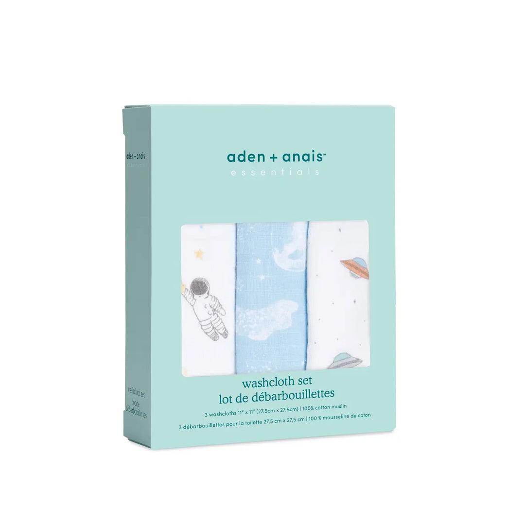 aden + anais Essentials Muslin Towel + Washcloth Bundle - Space Explorers-Muslin Squares- | Natural Baby Shower