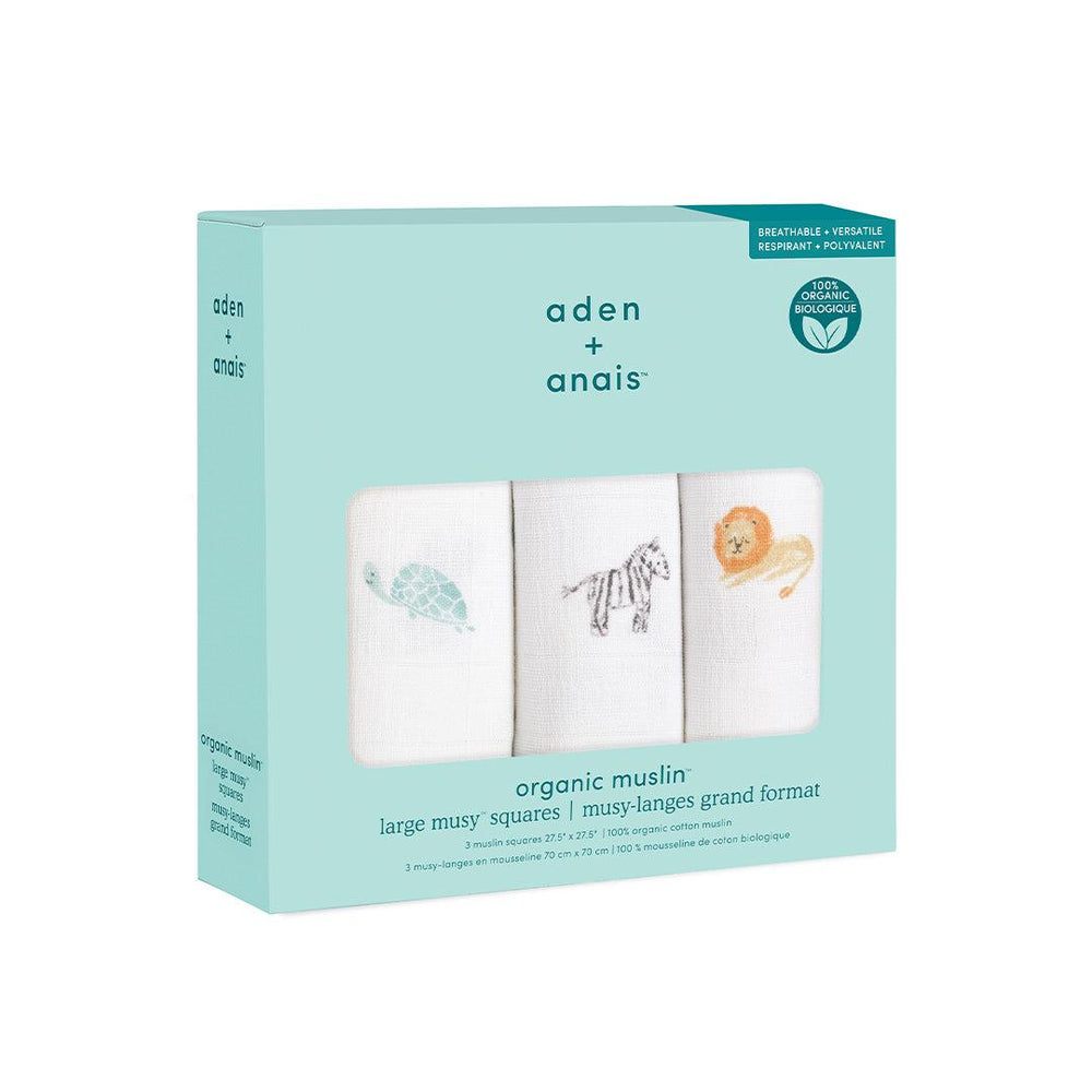 aden + anais Organic Muslin Squares - Animal Kingdom - 3 Pack-Muslin Squares- | Natural Baby Shower