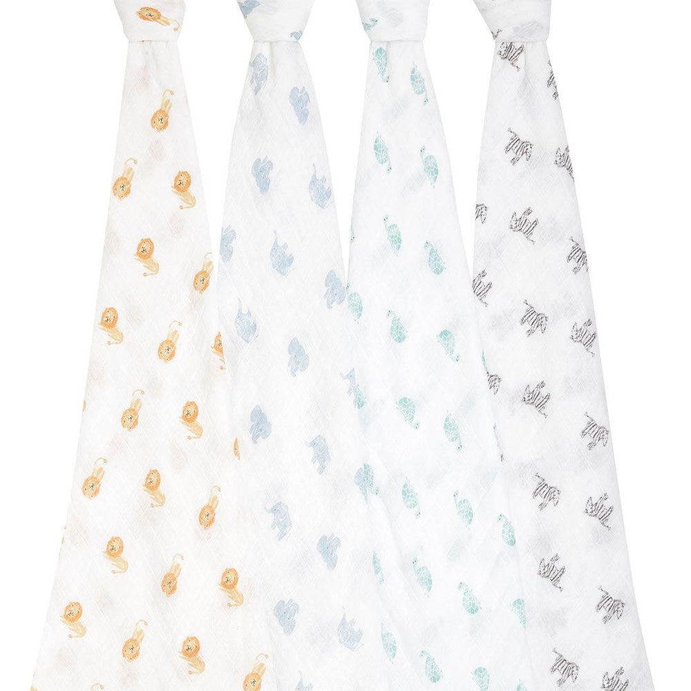 aden + anais Organic Muslin Swaddles - Animal Kingdom - 4 Pack-Muslin Wraps- | Natural Baby Shower