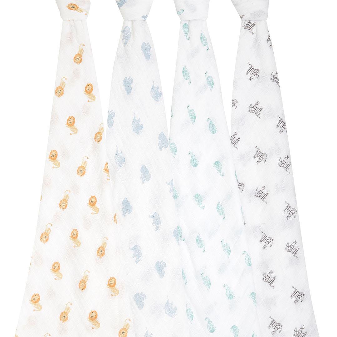 aden + anais Organic Muslin Swaddles - Animal Kingdom - 4 Pack-Muslin Wraps- | Natural Baby Shower