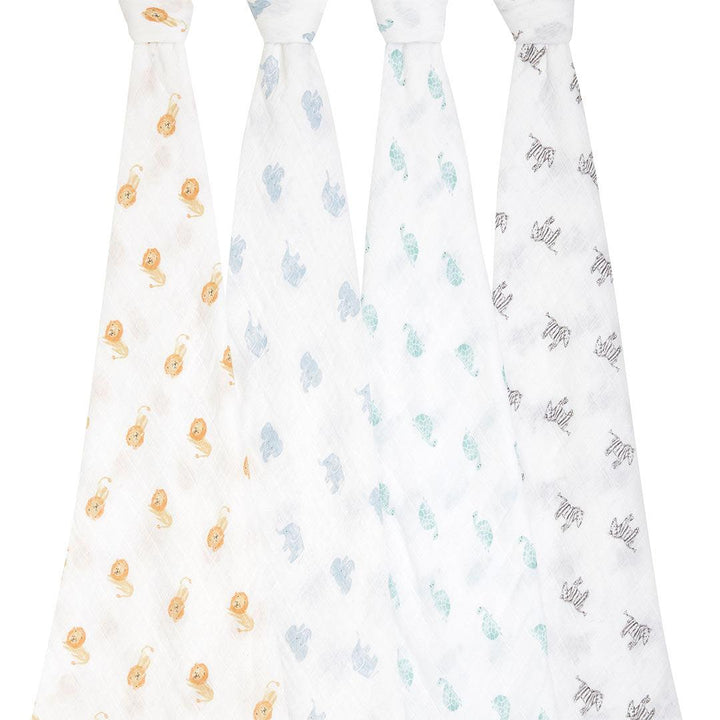 aden + anais Organic Muslin Swaddles - Animal Kingdom - 4 Pack-Muslin Wraps- | Natural Baby Shower
