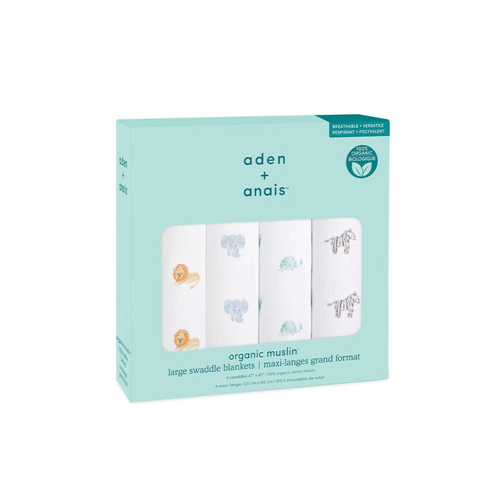 aden + anais Organic Muslin Swaddles - Animal Kingdom - 4 Pack-Muslin Wraps- | Natural Baby Shower