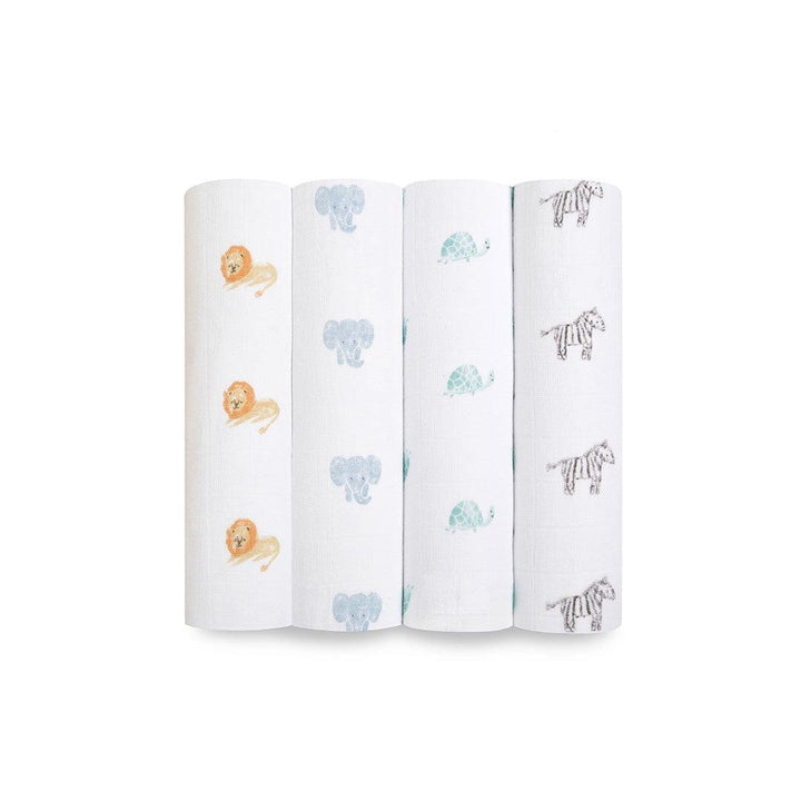 aden + anais Organic Muslin Swaddles - Animal Kingdom - 4 Pack-Muslin Wraps- | Natural Baby Shower