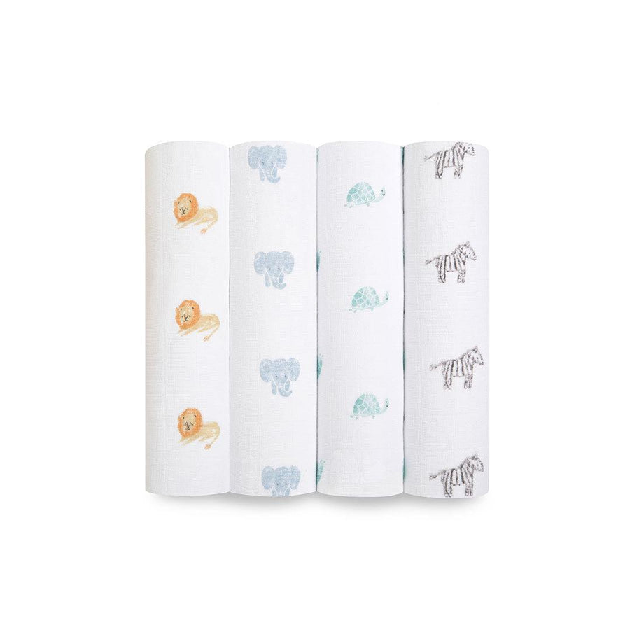 aden + anais Organic Muslin Swaddles - Animal Kingdom - 4 Pack-Muslin Wraps- | Natural Baby Shower