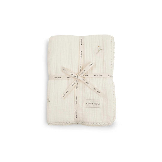 Avery Row Embroidered Muslin Blanket - Wild Chamomile-Blankets-Wild Chamomile- | Natural Baby Shower