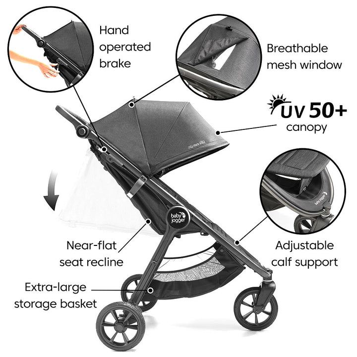 Baby Jogger City Mini GT2 Pushchair + Carry Cot Bundle - Opulent Black-Stroller Bundles-Opulent Black- | Natural Baby Shower