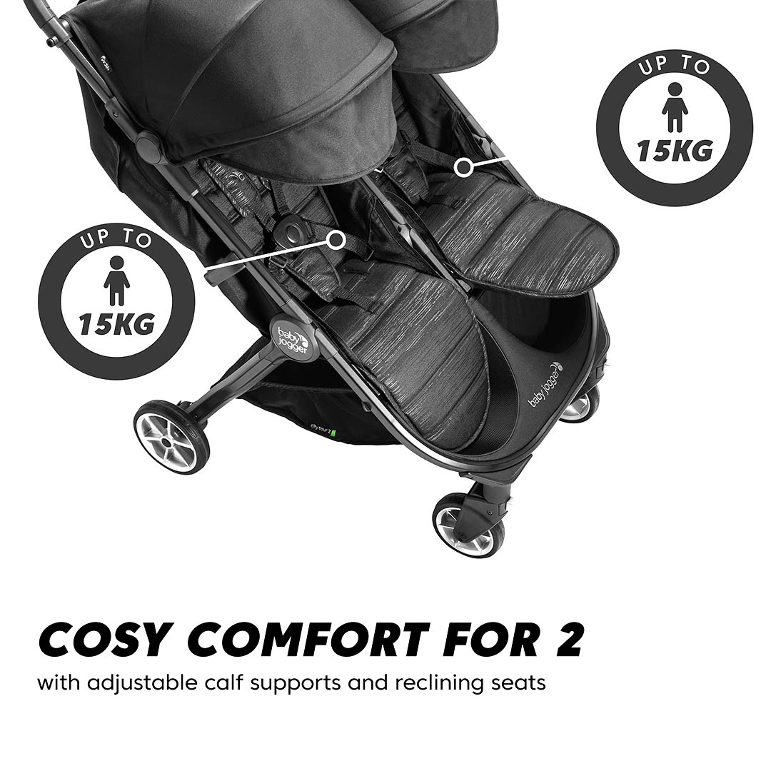 Baby Jogger City Tour 2 Double Stroller - Pitch Black-Strollers-Pitch Black- | Natural Baby Shower