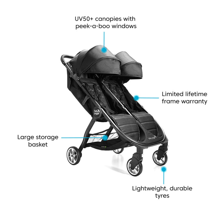 Baby Jogger City Tour 2 Double Stroller - Pitch Black-Strollers-Pitch Black- | Natural Baby Shower