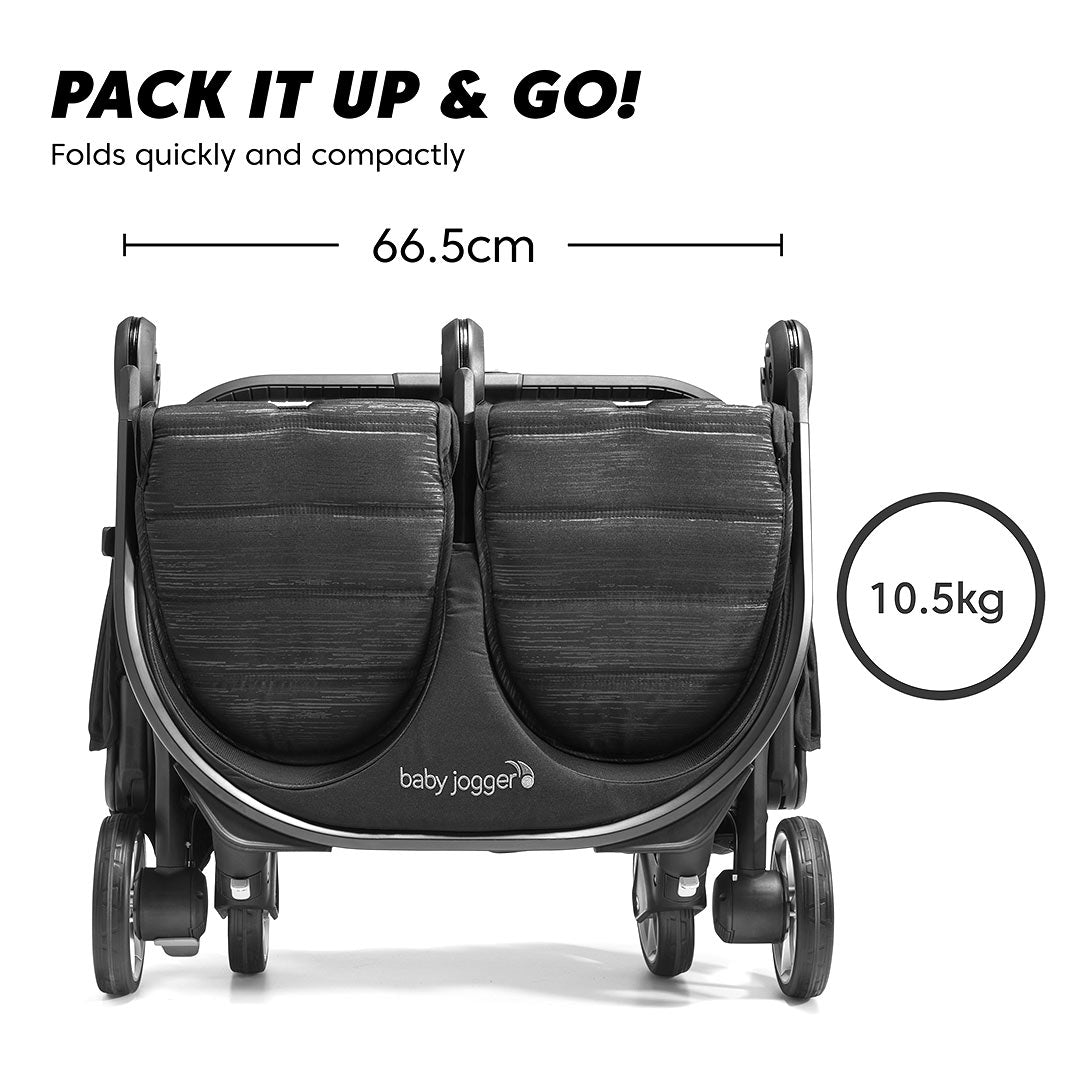 Baby Jogger City Tour 2 Double Pushchair + Carrycot Bundle - Pitch Black-Stroller Bundles-Pitch Black- | Natural Baby Shower