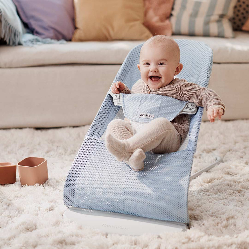 BabyBjorn Balance Soft Mesh Baby Bouncer - Grey Frame - Fog Blue-Baby Bouncers- | Natural Baby Shower