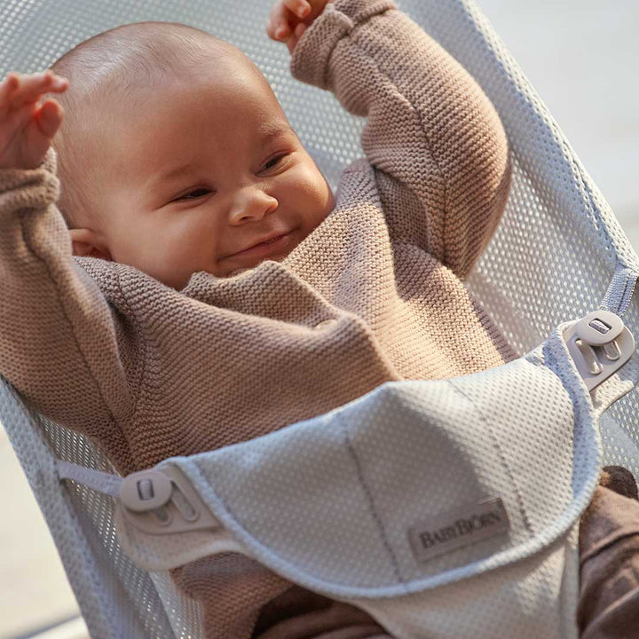 BabyBjorn Balance Soft Mesh Baby Bouncer - Grey Frame - Silver/White-Baby Bouncers- | Natural Baby Shower