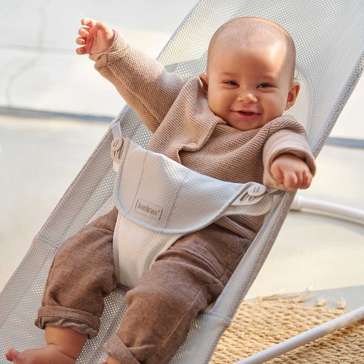 BabyBjorn Balance Soft Mesh Baby Bouncer - Grey Frame - Silver/White-Baby Bouncers- | Natural Baby Shower