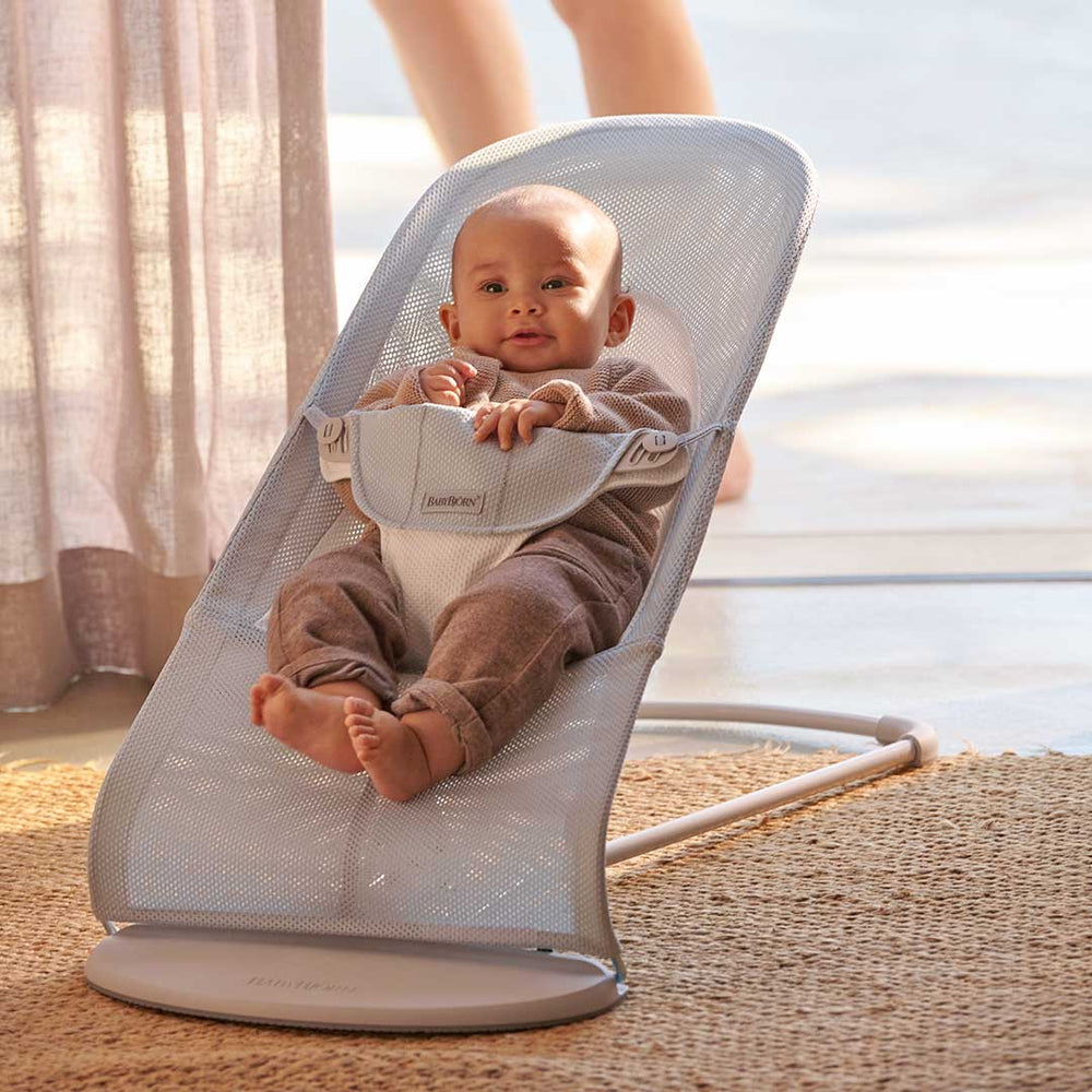 BabyBjorn Balance Soft Mesh Baby Bouncer - Grey Frame - Silver/White-Baby Bouncers- | Natural Baby Shower