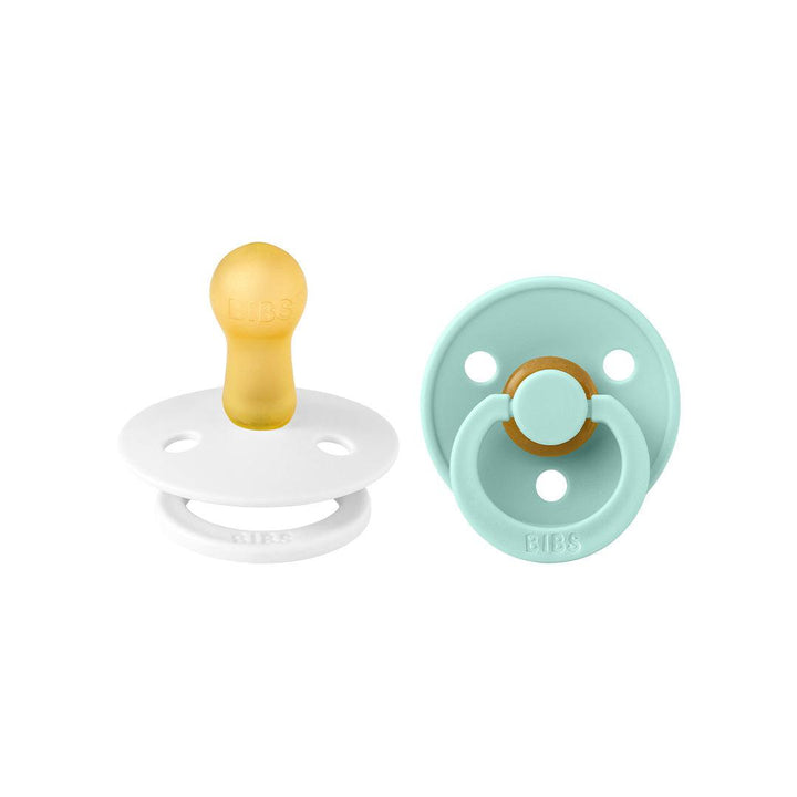BIBS Colour Latex Pacifiers - White + Mint - 2 Pack-Pacifiers-Size 1- | Natural Baby Shower