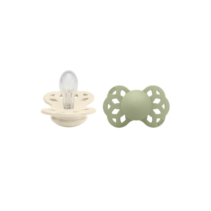 BIBS Infinity Symmetric Pacifier - 2 Pack - Ivory/Sage - Silicone-Pacifiers-Ivory/Sage-Size 1 | Natural Baby Shower