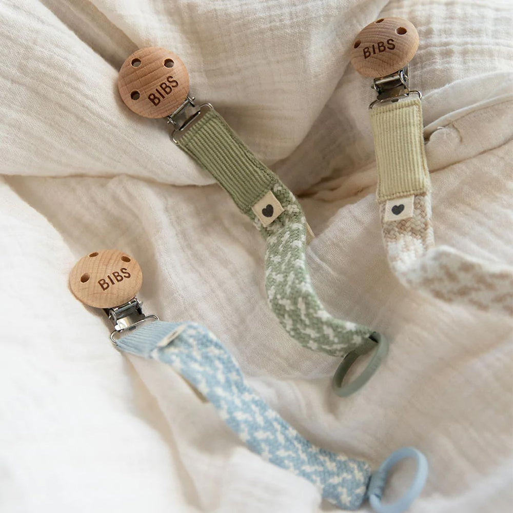 BIBS Paci Braid Pacifier Clip - Sage + Ivory-Pacifier Clips- | Natural Baby Shower