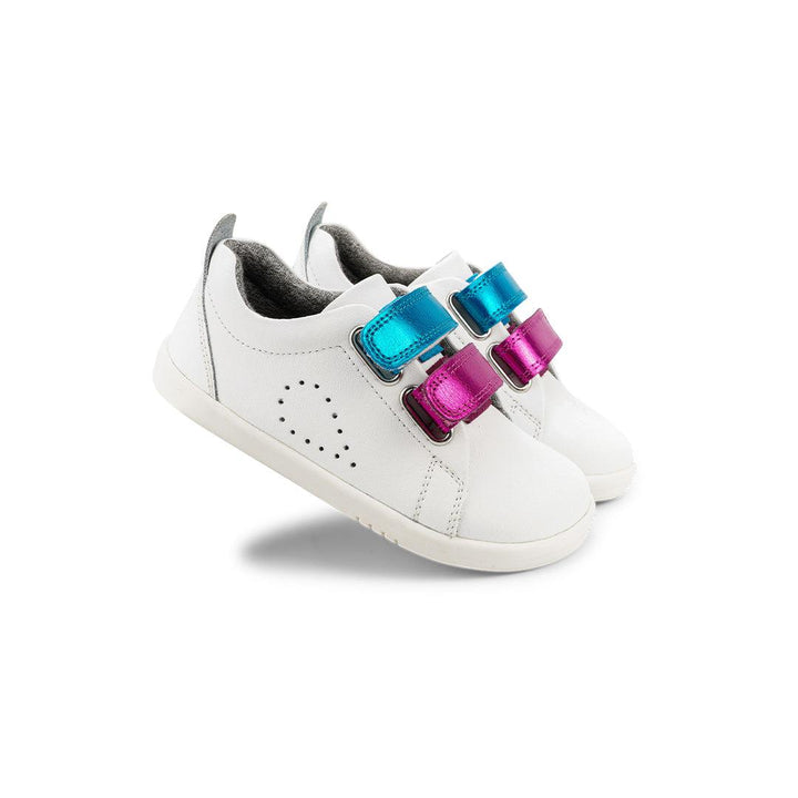 Bobux I-Walk Grass Court Switch Trainers - White / Raspberry + Peacock Metallic-Trainers-White (Raspberry + Peacock Metallic)-23 EU (6 UK) | Natural Baby Shower