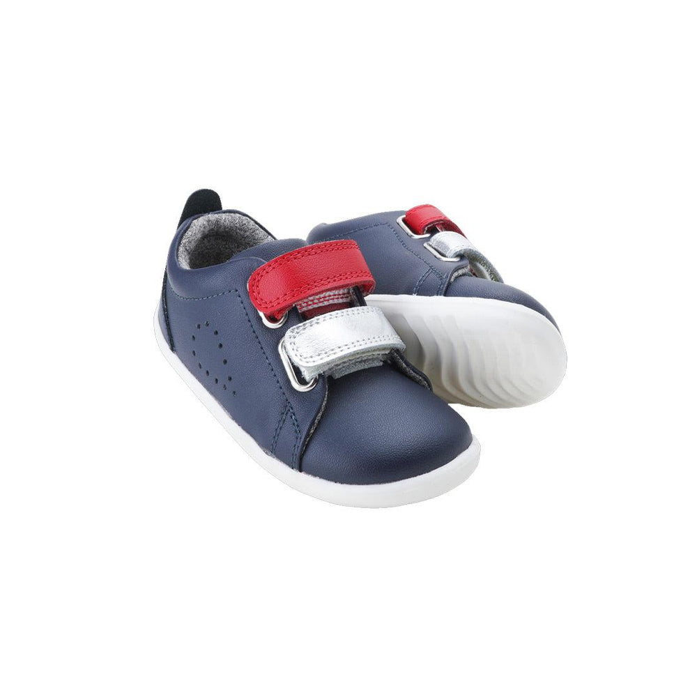 Bobux Step Up Grass Court Switch Trainers - Navy / Red + Silver Metallic-Trainers-Navy (Red + Silver Metallic)-19 EU (3 UK) | Natural Baby Shower