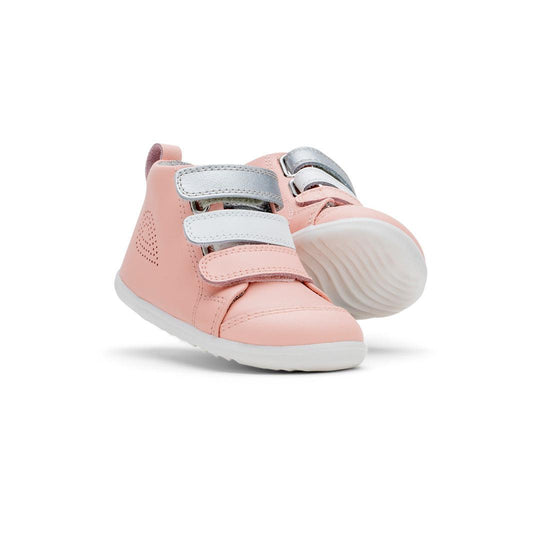 Bobux Step Up Hi Court Switch Basketball Boots - Seashell / Silver Metallic + White-Boots-Seashell / Silver Metallic + White-18 EU (2 UK) | Natural Baby Shower