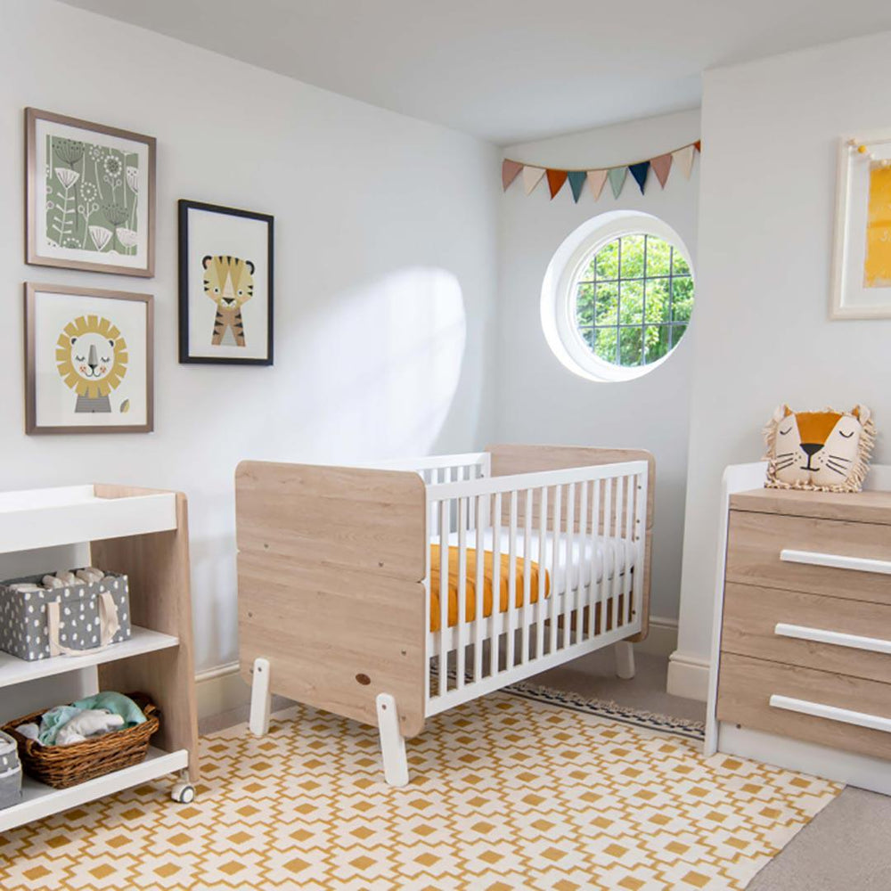 Boori Natty Cot Bed - White + Oak-Cot Beds-White + Oak-No Mattress | Natural Baby Shower