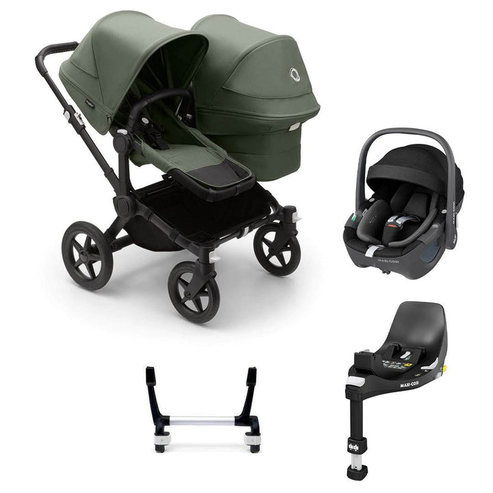Bugaboo Donkey 5 Duo Pebble 360/360 Pro Travel System - Forest Green-Travel Systems-Pebble 360 i-Size Car Seat-FamilyFix 360 Base | Natural Baby Shower