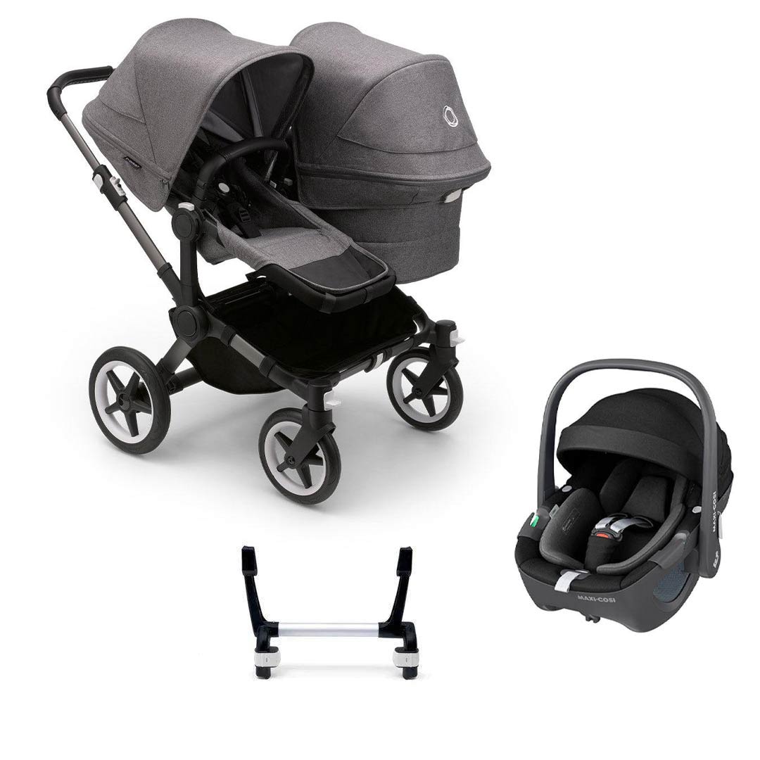 Bugaboo Donkey 5 Duo Pebble 360/360 Pro Travel System - Grey Melange-Travel Systems-Pebble 360 i-Size Car Seat-No Base | Natural Baby Shower