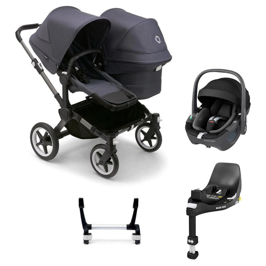 Bugaboo Donkey 5 Duo Pebble 360/360 Pro Travel System - Stormy Blue-Travel Systems-Pebble 360 i-Size Car Seat-FamilyFix 360 Base | Natural Baby Shower