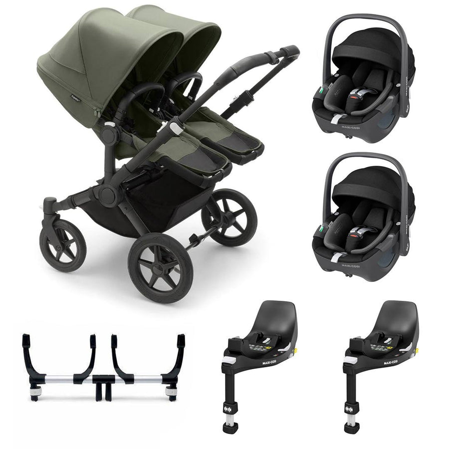 Bugaboo Donkey 5 Twin Pebble 360/360 Pro Travel System - Forest Green-Travel Systems-Pebble 360 i-Size Car Seat-2x FamilyFix 360 Bases | Natural Baby Shower