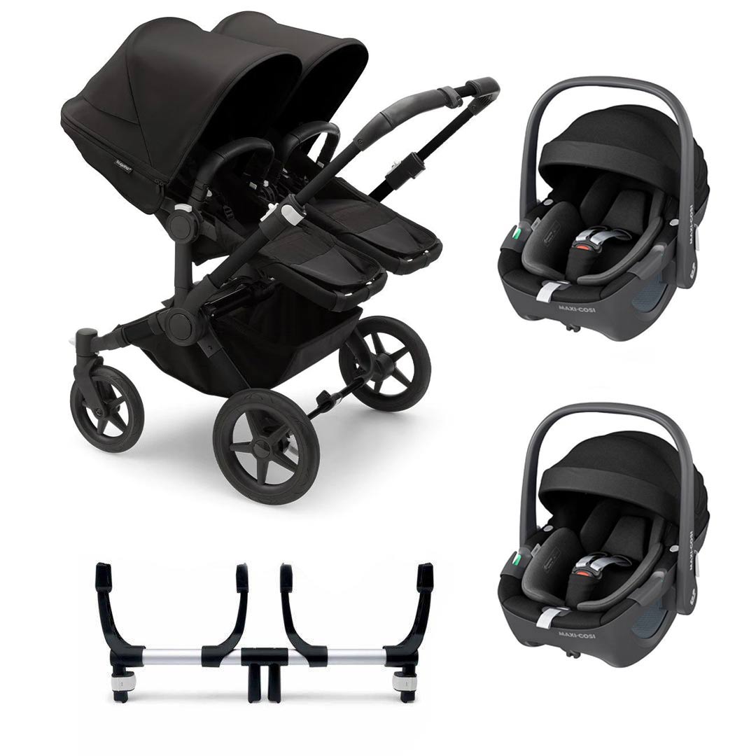Bugaboo Donkey 5 Twin Pebble 360/360 Pro Travel System - Midnight Black-Travel Systems-Pebble 360 i-Size Car Seat-No Base | Natural Baby Shower
