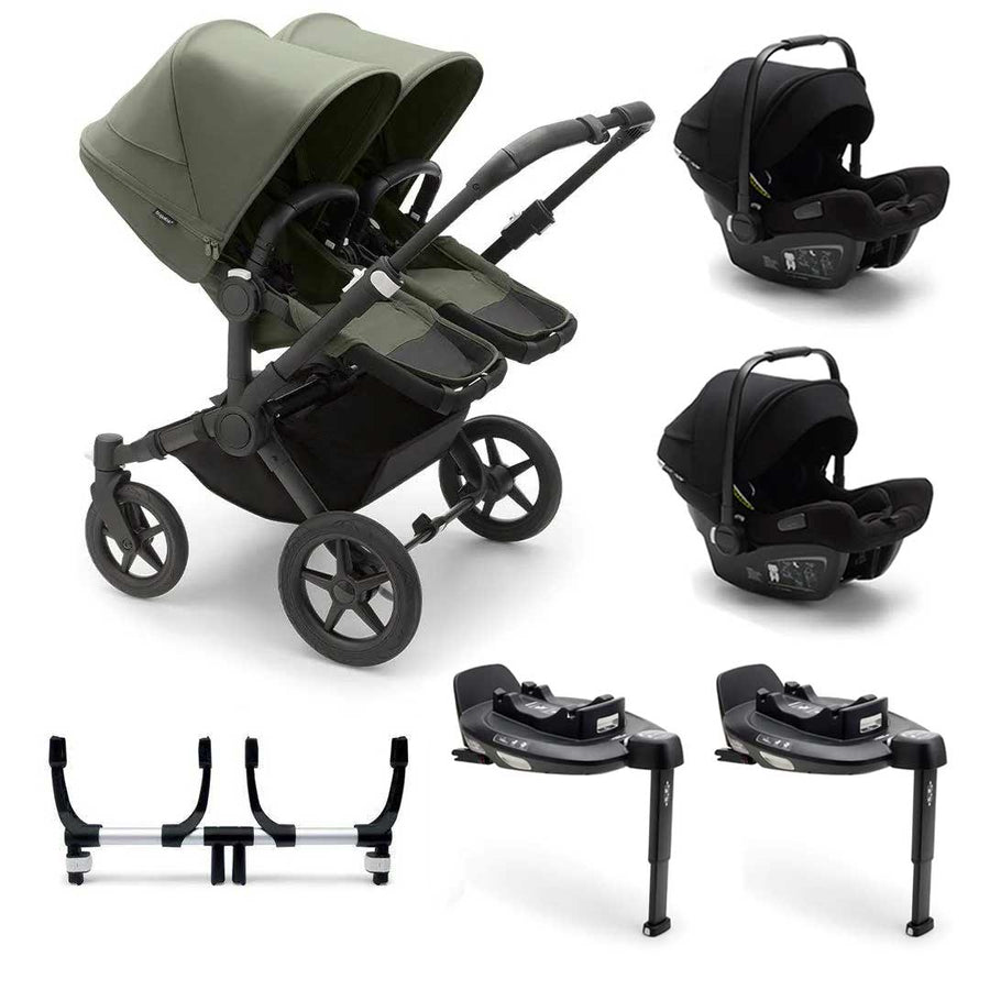 Bugaboo Donkey 5 Twin Turtle Travel System - Forest Green (2022)-Travel Systems-2x Base- | Natural Baby Shower