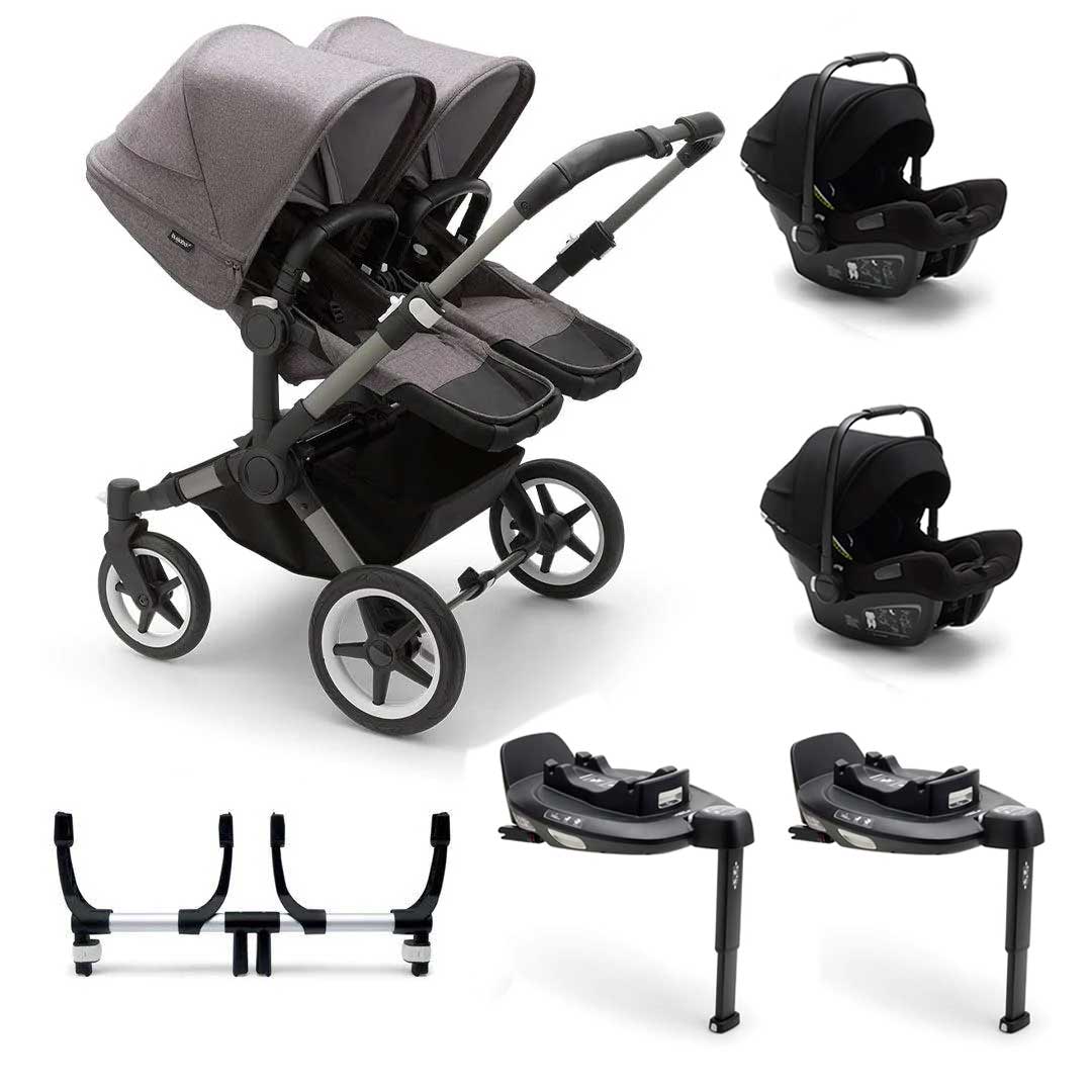 Bugaboo Donkey 5 Twin Turtle Travel System - Grey Melange (2022)-Travel Systems-2x Base- | Natural Baby Shower