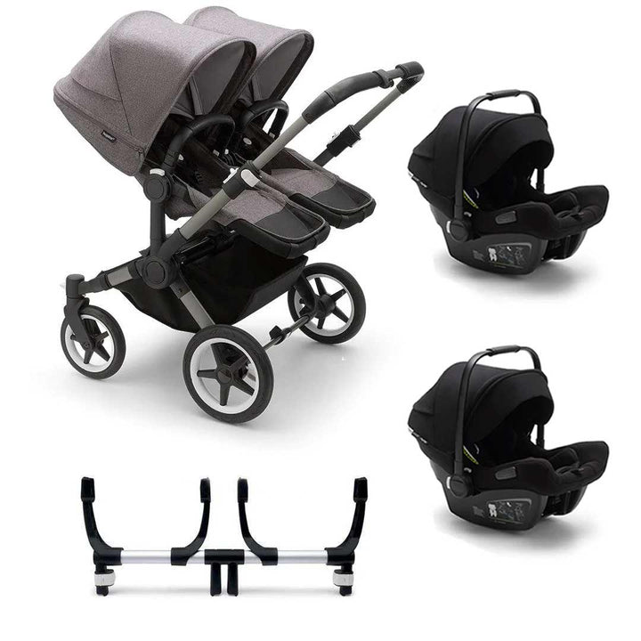 Bugaboo Donkey 5 Twin Turtle Travel System - Grey Melange (2022)-Travel Systems-2x Base- | Natural Baby Shower