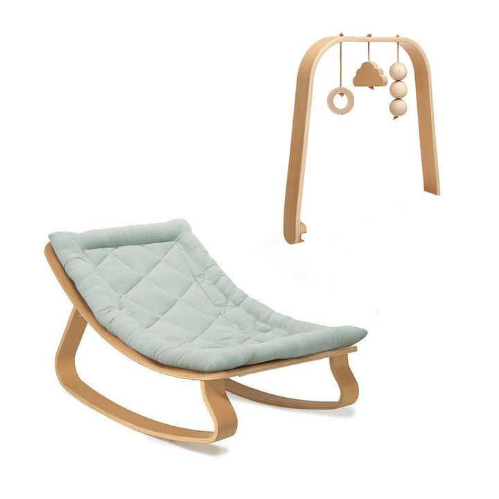 Charlie Crane LEVO Baby Rocker - Beech + Organic Farrow Grey-Rockers-Beech Activity Bar- | Natural Baby Shower