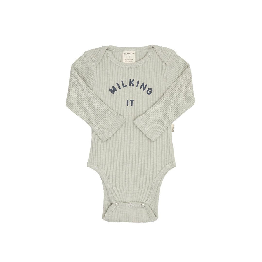 Claude & Co "Milking It" Organic Ribbed Bodysuit - Pistachio-Bodysuits-Pistachio-0-3m | Natural Baby Shower
