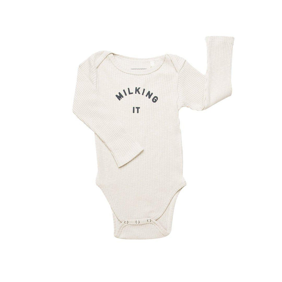 Claude & Co "Milking It" Organic Ribbed Bodysuit - Oat-Bodysuits-Oat-0-3m | Natural Baby Shower