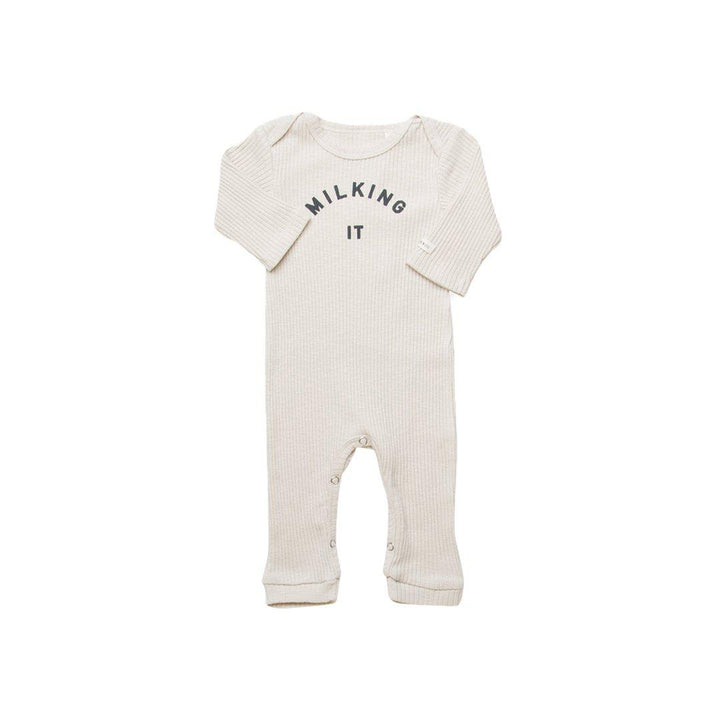Claude & Co "Milking It" Organic Ribbed Sleepsuit - Oat-Sleepsuits-Oat-Newborn | Natural Baby Shower