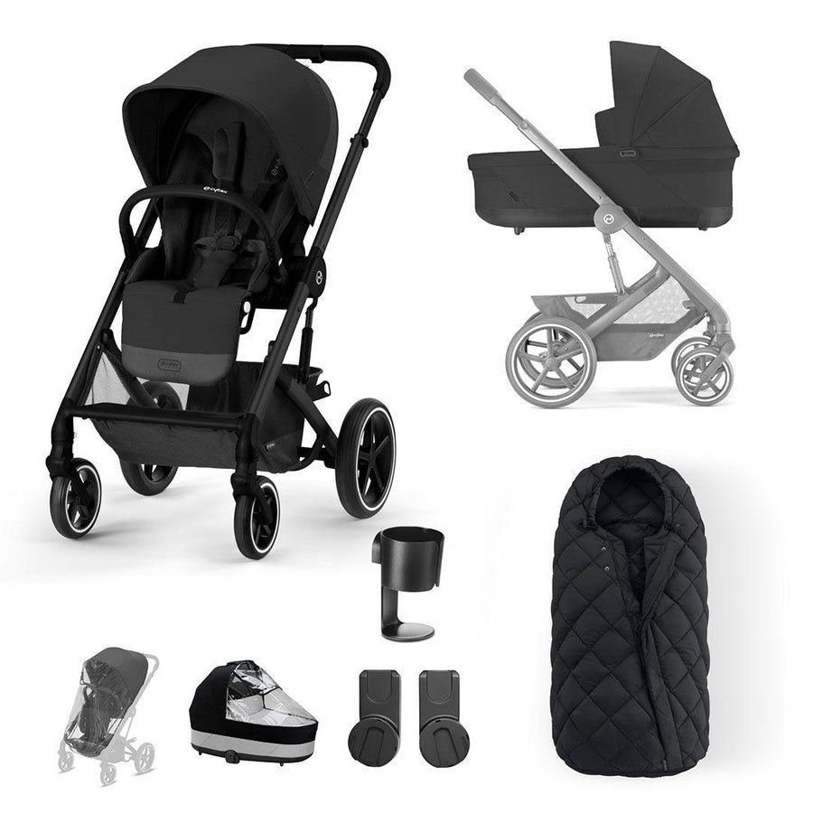 CYBEX Balios S Lux Essential Bundle - Moon Black-Stroller Bundles-Moon Black-SNOGGA Footmuff | Natural Baby Shower