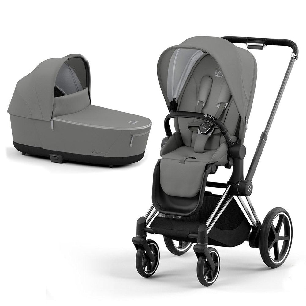 CYBEX e-Priam Pushchair - Conscious Collection - Pearl Grey (2022)-Stroller Bundles-Chrome Black-Lux | Natural Baby Shower